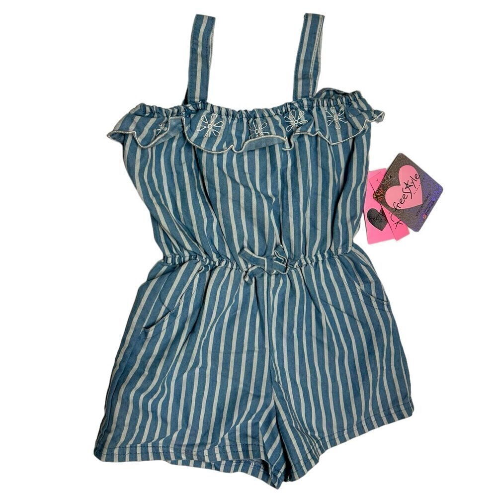 NWT Freestyle Revolution Blue White Striped Romper Playsuit Sleeveless Stripes